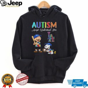 Autism Awareness Snoopy and Charlie Brown LA Baseball T Shirt Autism Awareness Snoopy and Charlie Brown LA Baseball T Shirt