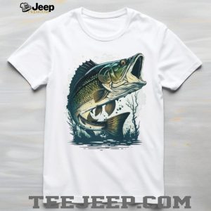 Largemouth Bass Fishing Jumping Out of Water Illustration T shirt