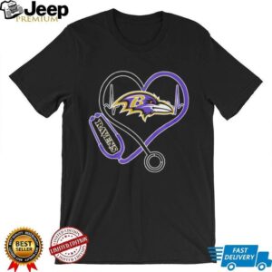 Baltimore Ravens Stethoscope Heartbeat Nurse Medical Fan T Shirt