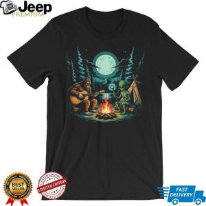 Bigfoot and Alien Camping Campfire Guitar Night Forest T Shirt Bigfoot and Alien Camping Campfire Guitar Night Forest T Shirt