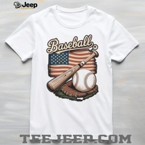 Vintage American Flag Baseball Glove and Bat Sports Graphic T Shirt