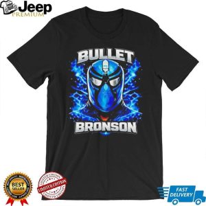 Bullet Bronson Blue Wrestling Mask Lightning Graphic T Shirt Bullet Bronson Blue Wrestling Mask Lightning Graphic T Shirt