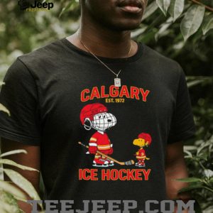 Calgary Ice Hockey Est 1972 Snoopy and Woodstock Black T shirt Calgary Ice Hockey Est 1972 Snoopy and Woodstock Black T shirt