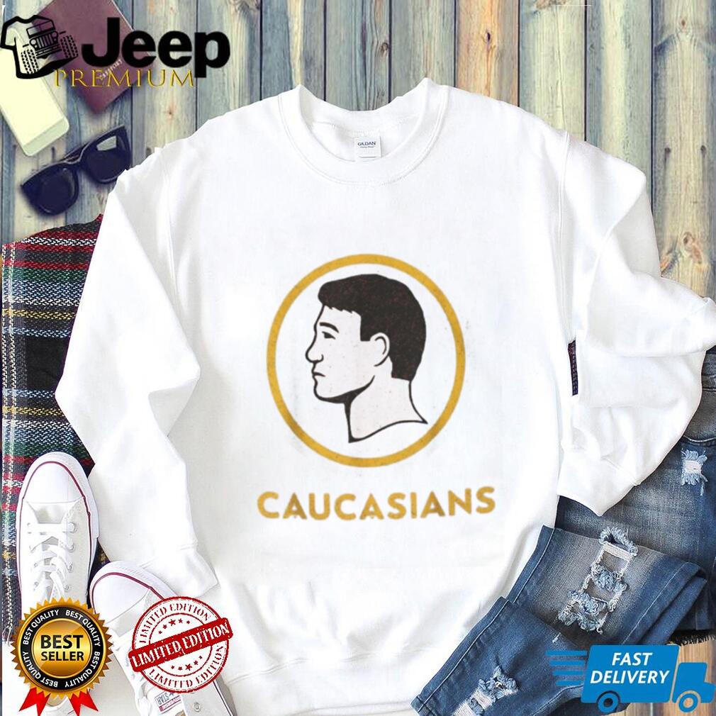 Caucasians Parody Logo Sports Satire White Graphic T Shirt Caucasians Parody Logo Sports Satire White Graphic T Shirt