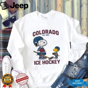 Colorado Ice Hockey Est 1995 Snoopy and Woodstock White T Shirt Colorado Ice Hockey Est 1995 Snoopy and Woodstock White T Shirt