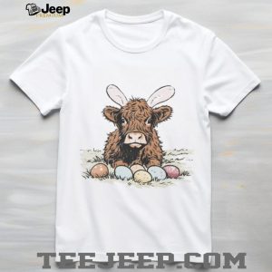 Cute Highland Cow Easter Bunny Ears with Eggs Graphic T Shirt