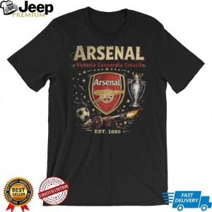 Arsenal FC Est 1886 Victoria Concordia Crescit Soccer T Shirt Arsenal FC Est 1886 Victoria Concordia Crescit Soccer T Shirt