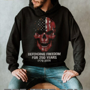 Defending Freedom For 250 Years 1776 2026 American Flag Skull T shirt
