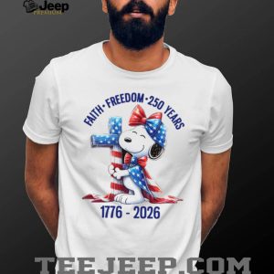 Faith Freedom 250 Years 1776 2026 Snoopy Cross American Flag T Shirt Faith Freedom 250 Years 1776 2026 Snoopy Cross American Flag T Shirt