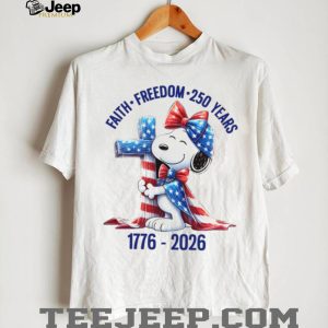 Faith Freedom 250 Years 1776 2026 Snoopy Cross American Flag T Shirt