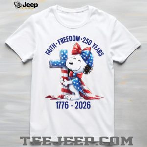 Faith Freedom 250 Years 1776 2026 Snoopy Cross American Flag T Shirt