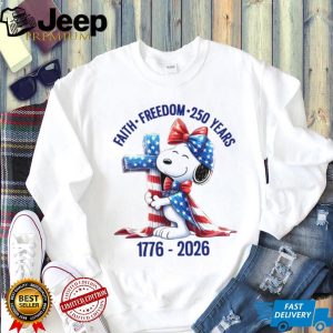 Faith Freedom 250 Years 1776 2026 Snoopy Cross American Flag T Shirt