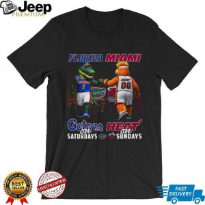 Florida Gators and Miami Heat Mascot “Gators on Saturdays Heat on Sundays” T Shirt Florida Gators and Miami Heat Mascot “Gators on Saturdays Heat on Sundays” T Shirt