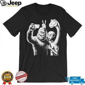 Funny Bigfoot Alien and Dinosaur Selfie Friends Graphic T Shirt Funny Bigfoot Alien and Dinosaur Selfie Friends Graphic T Shirt