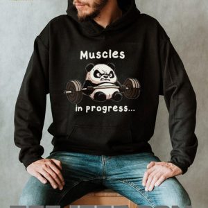 Funny Gym Panda Lifting Barbell Muscles In Progress T Shirt Funny Gym Panda Lifting Barbell Muscles In Progress T Shirt