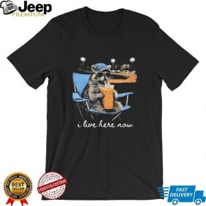 Funny Raccoon at Baseball Field “I Live Here Now” Drinking Iced Coffee T Shirt Funny Raccoon at Baseball Field “I Live Here Now” Drinking Iced Coffee T Shirt