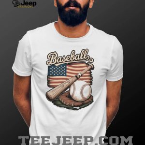 Vintage American Flag Baseball Glove and Bat Sports Graphic T Shirt