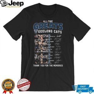 Geelong Cats All Time Greats AFL Legends Vertical Name Signatures T Shirt Geelong Cats All Time Greats AFL Legends Vertical Name Signatures T Shirt