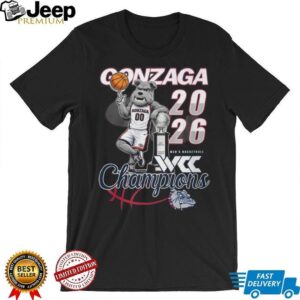 Gonzaga Bulldogs 2026 WCC Basketball Champions Mascot Trophy Graphic T Shirt Gonzaga Bulldogs 2026 WCC Basketball Champions Mascot Trophy Graphic T Shirt