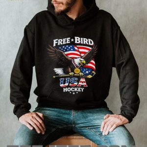 USA Hockey Free Bird American Flag Bald Eagle Gold Medal T Shirt
