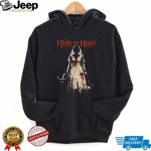 “Hide or Hunt” Horror Movie Inspired Blood Splatter Bride T Shirt “Hide or Hunt” Horror Movie Inspired Blood Splatter Bride T Shirt