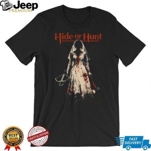 “Hide or Hunt” Horror Movie Inspired Blood Splatter Bride T Shirt