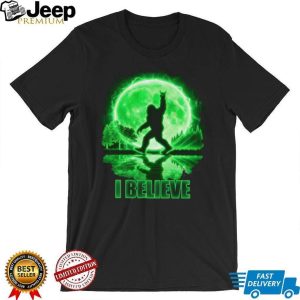I Believe Bigfoot Rock On Silhouette Green Moon T Shirt I Believe Bigfoot Rock On Silhouette Green Moon T Shirt