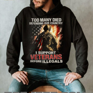 I Support Veterans Before Illegals Patriotic American Flag Soldier T Shirt