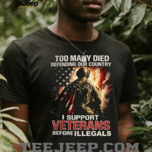 I Support Veterans Before Illegals Patriotic American Flag Soldier T Shirt