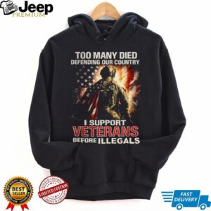 I Support Veterans Before Illegals Patriotic American Flag Soldier T Shirt