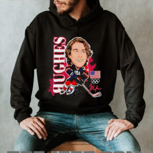 Jack Hughes USA Olympic Hockey Caricature Signature T Shirt