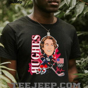Jack Hughes USA Olympic Hockey Caricature Signature T Shirt