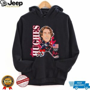 Jack Hughes USA Olympic Hockey Caricature Signature T Shirt