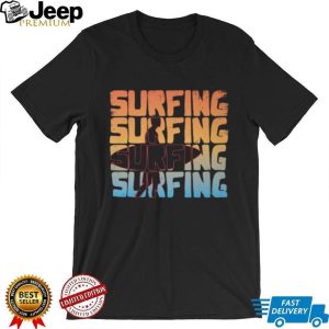 Retro Stacked “Surfing” Text Silhouette Vintage Summer Surf T shirt Retro Stacked “Surfing” Text Silhouette Vintage Summer Surf T shirt