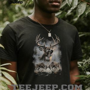 Fighting Whitetail Bucks Forest Mist Nature Graphic T shirt
