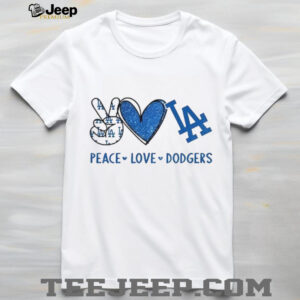 Los Angeles Dodgers Peace Love Dodgers MLB Baseball Blue Sparkle T Shirt