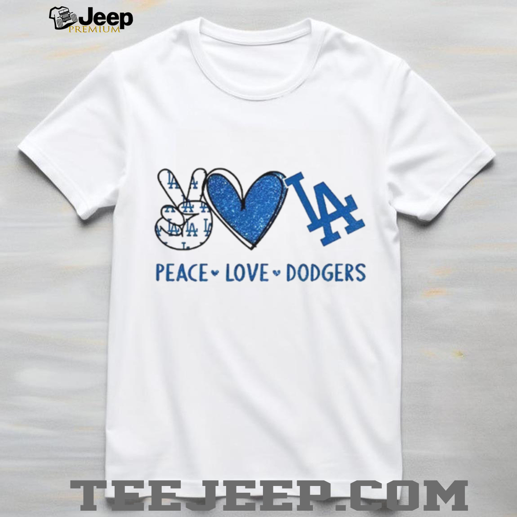 Los Angeles Dodgers Peace Love Dodgers MLB Baseball Blue Sparkle T Shirt Los Angeles Dodgers Peace Love Dodgers MLB Baseball Blue Sparkle T Shirt
