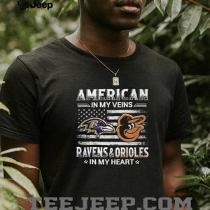 Baltimore Sports Fan American Flag Ravens and Orioles Heart T Shirt