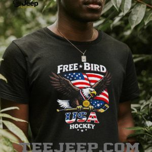 USA Hockey Free Bird American Flag Bald Eagle Gold Medal T Shirt