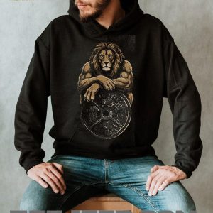 Majestic Lion Resting on Barbell Plate Gym T Shirt Majestic Lion Resting on Barbell Plate Gym T Shirt