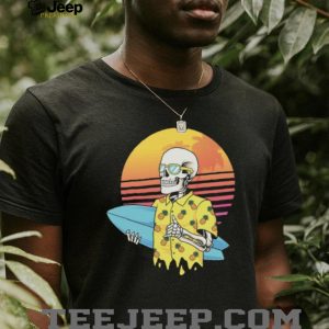Skeleton Surfer in Pineapple Shirt Tropical Sunset Retro T Shirt