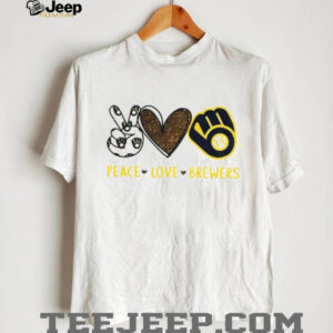 Milwaukee Brewers Peace Love Brewers MLB Baseball Glitter Logo T Shirt