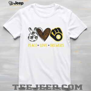 Milwaukee Brewers Peace Love Brewers MLB Baseball Glitter Logo T Shirt