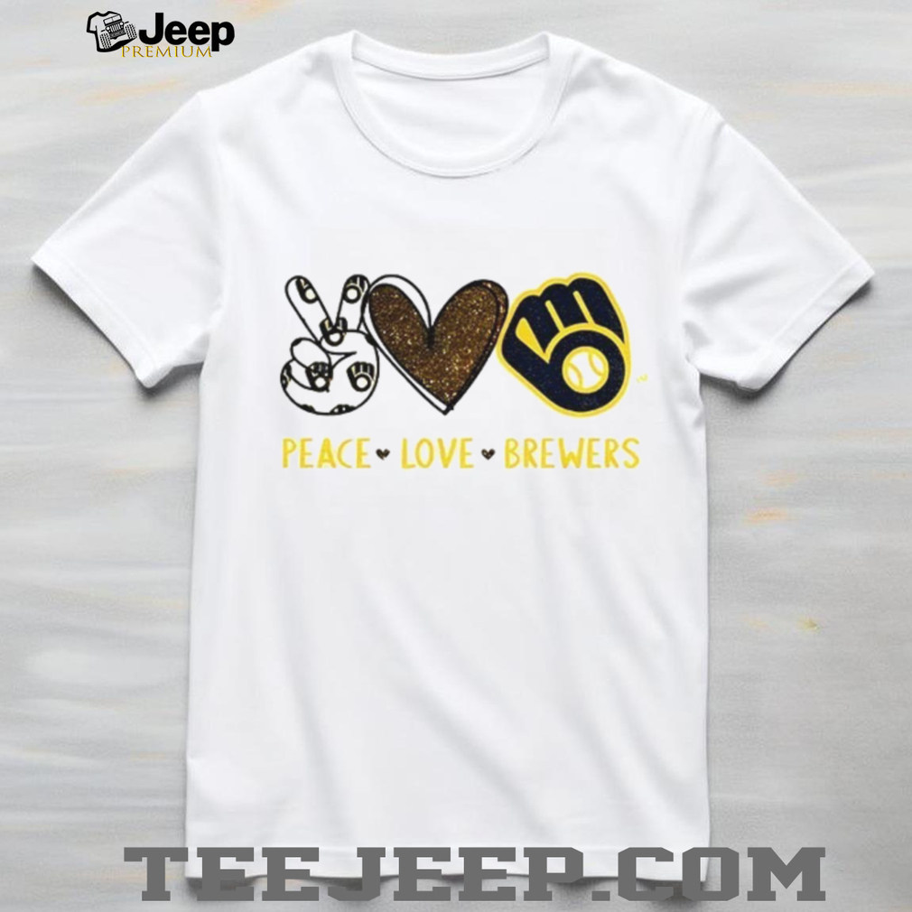 Milwaukee Brewers Peace Love Brewers MLB Baseball Glitter Logo T Shirt Milwaukee Brewers Peace Love Brewers MLB Baseball Glitter Logo T Shirt