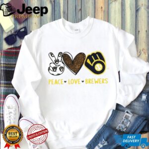 Milwaukee Brewers Peace Love Brewers MLB Baseball Glitter Logo T Shirt