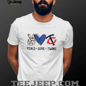 Minnesota Twins Peace Love Twins MLB Baseball Red & Blue Logo T Shirt Minnesota Twins Peace Love Twins MLB Baseball Red & Blue Logo T Shirt