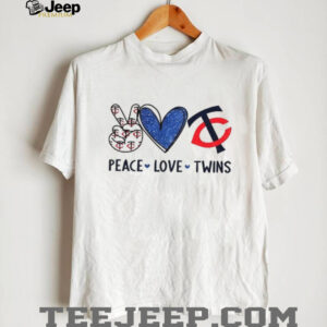 Minnesota Twins Peace Love Twins MLB Baseball Red & Blue Logo T Shirt