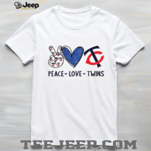 Minnesota Twins Peace Love Twins MLB Baseball Red & Blue Logo T Shirt