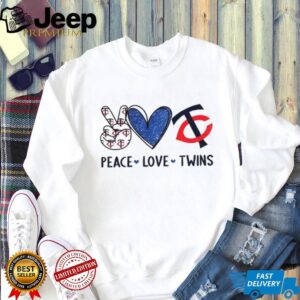 Minnesota Twins Peace Love Twins MLB Baseball Red & Blue Logo T Shirt