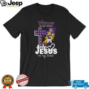 Minnesota Vikings In My Veins Jesus In My Heart Mascot Cross T Shirt Minnesota Vikings In My Veins Jesus In My Heart Mascot Cross T Shirt